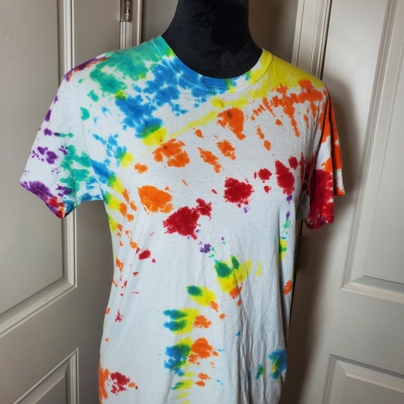 Hanes Vintage Custom Made Colorful Rainbow Tie-Dye Cotton T-Shirt Size Medium - Picture 7 of 13